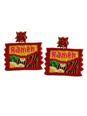 Ramen Earring, Chili Flavor Ramen Beaded Statement Earring, Lily Posh
